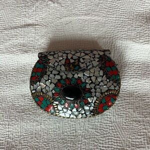 Artisan Nepalese Mosaic Clutch Bag - Silver, Red, Green